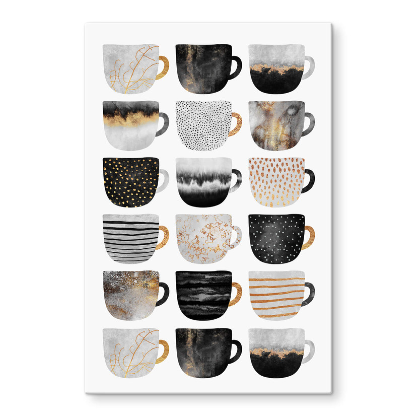 Glasschilderij Fredriksson - Koffiekopjes Black & Gold