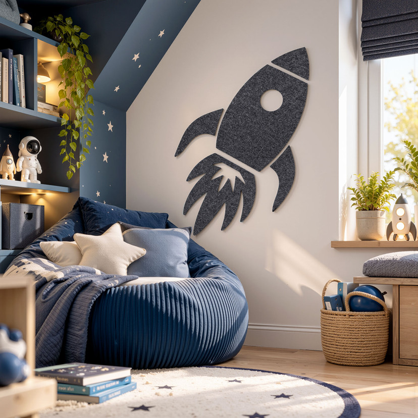 Dekoracje ścienne z filcu Rakieta (5 elementów) z funkcją akustyczną