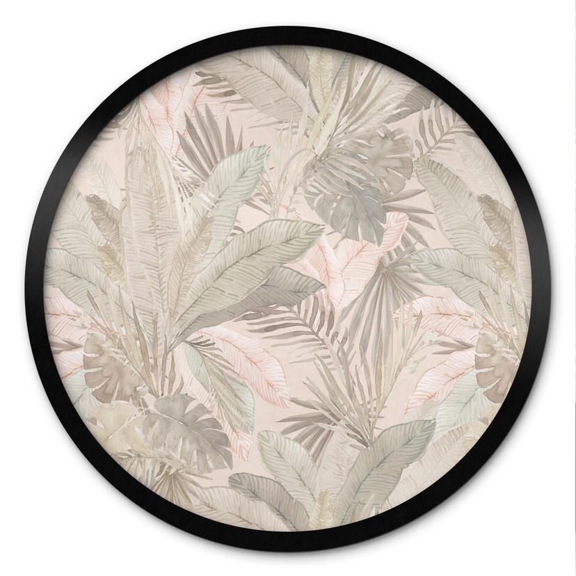 Poster Feuilles tropicales dans la jungle pastel - Bloomery Decor - Rond