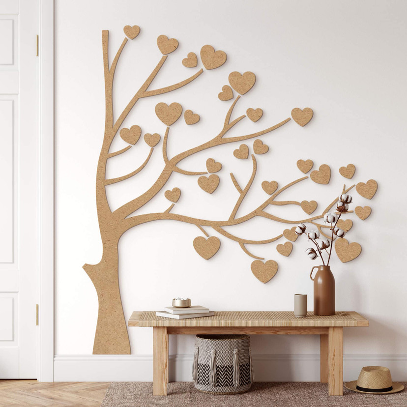 Drewniany panel ścienny XXL drzewo z sercami - MDF natura