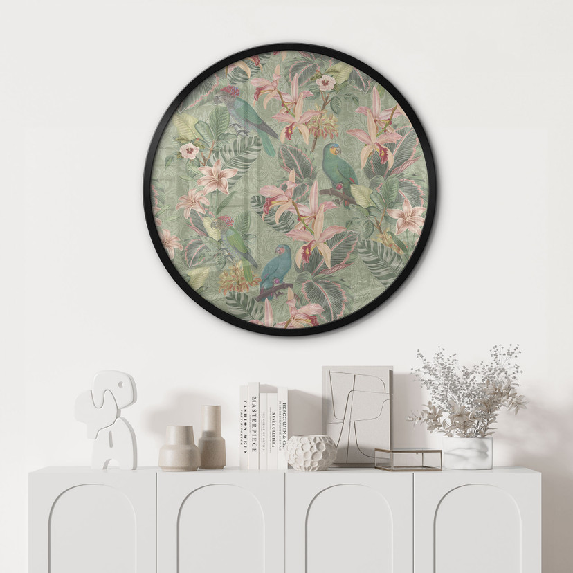 Poster Dschungel mit Papageien Grün - Bloomery Decor - Rund