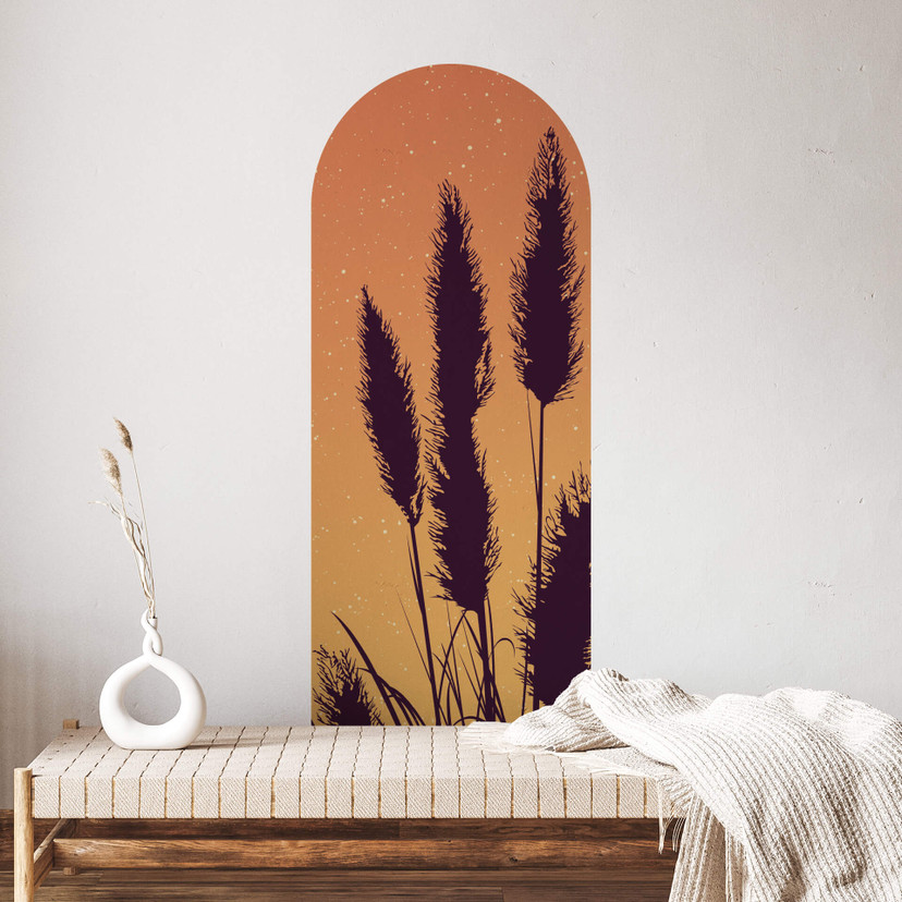 Wallsticker Rundbueplanter - Pampasgræs orange-gul