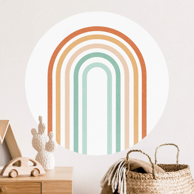 Naklejka na ścianę do pokoju dziecięcego tęcza boho - okrągła