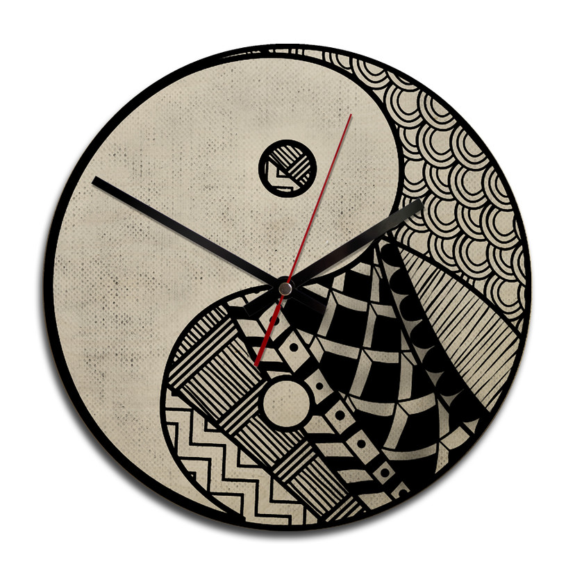 Horloge murale en bois - Yin yang