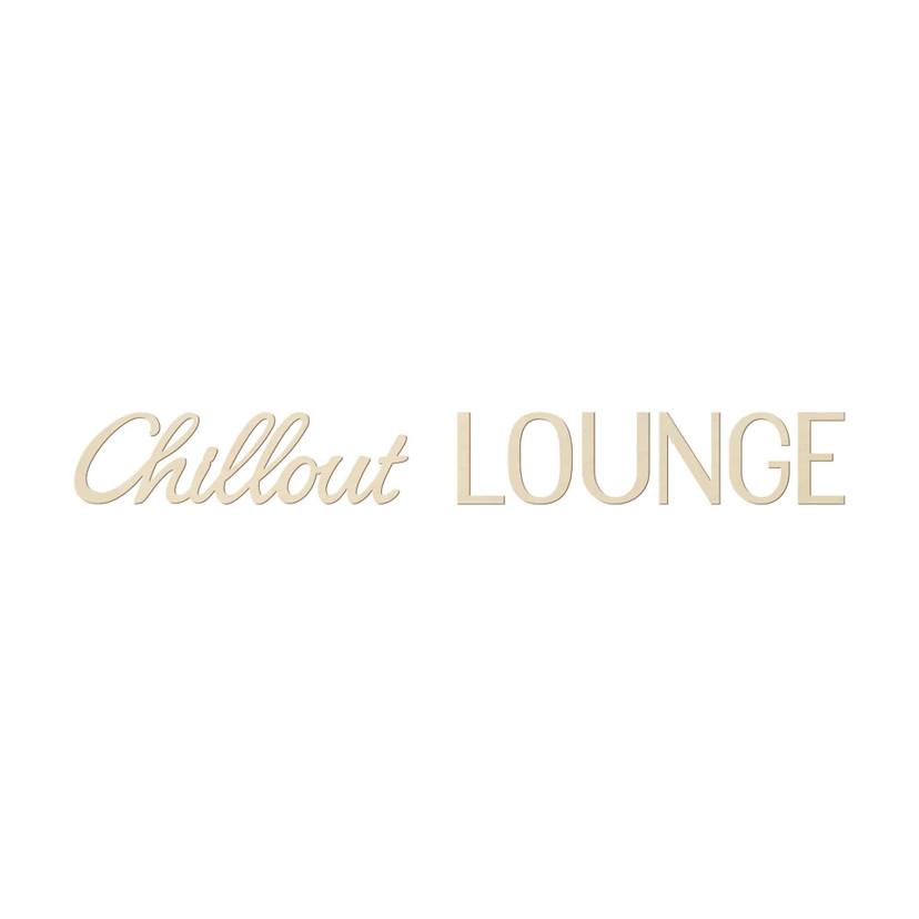 Drewniany napis nowoczesny salon chillout wykonany z drewna topoli
