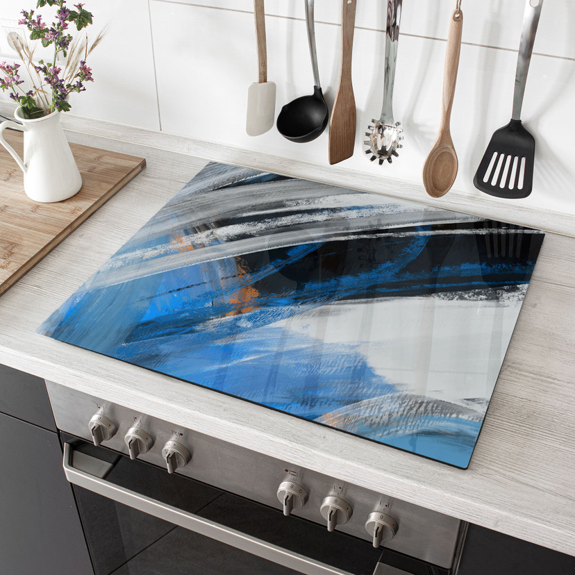 Herdabdeckplatte Blaue Pinselstriche abstrakt - Cheney