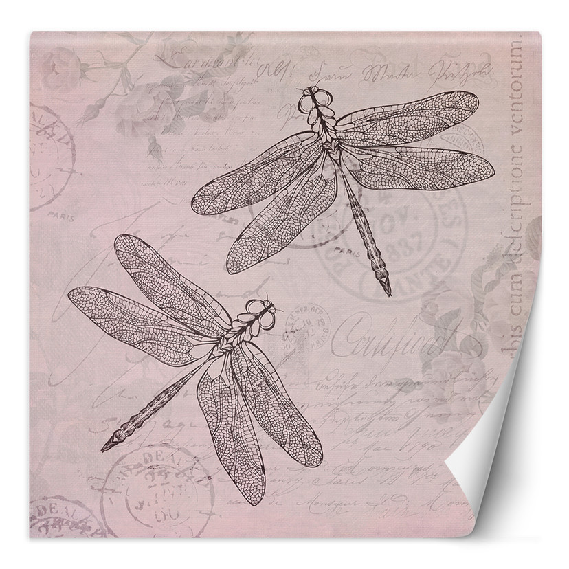 Fototapete, Shabby Chic Stil Libelle auf rosa Hintergrund - Andrea Haase