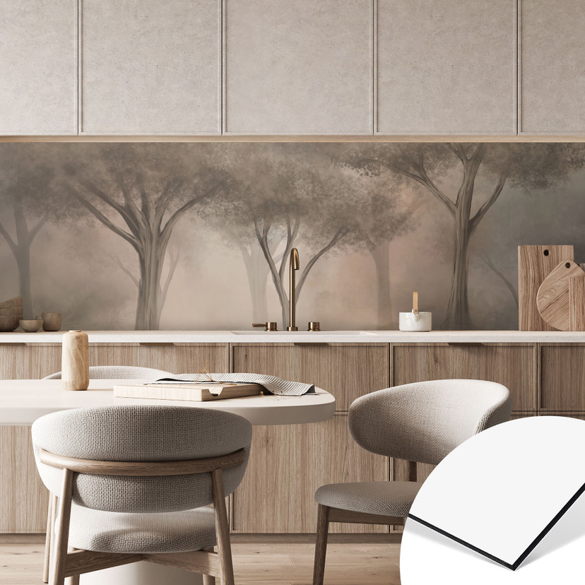 Keukenachterwand Bosmagie in de ochtendnevel Beige - Ms Tiff