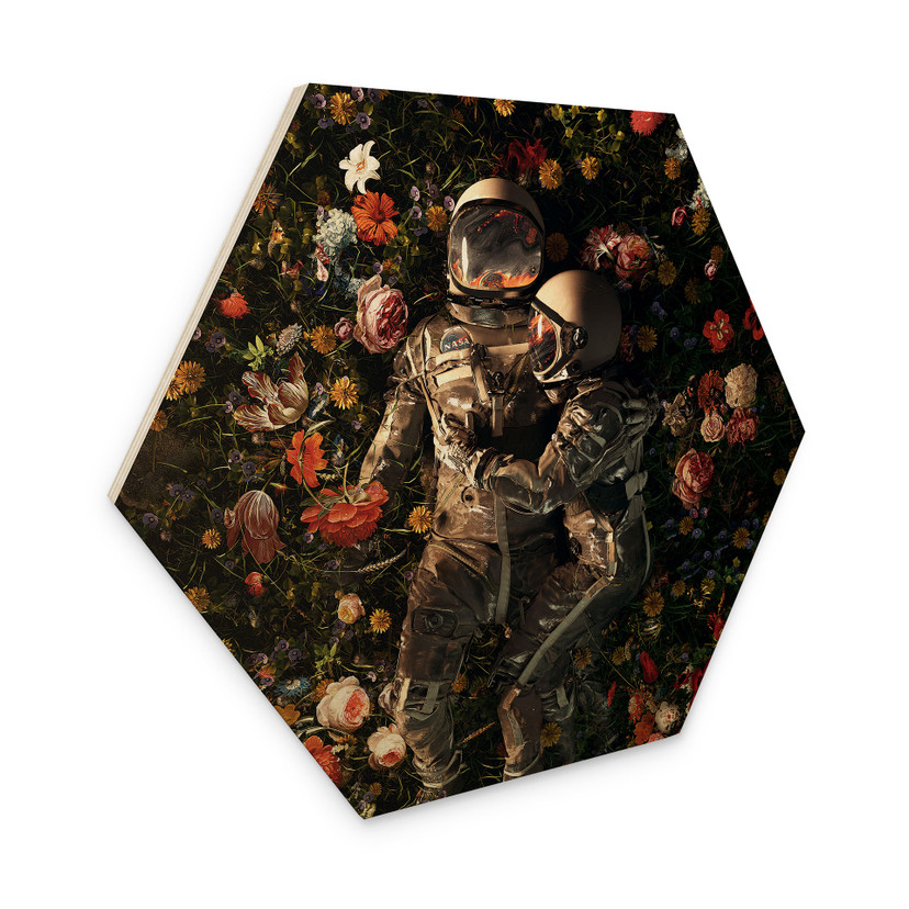 Sekskantet træ Astronauter på en blomstereng - Nicebleed