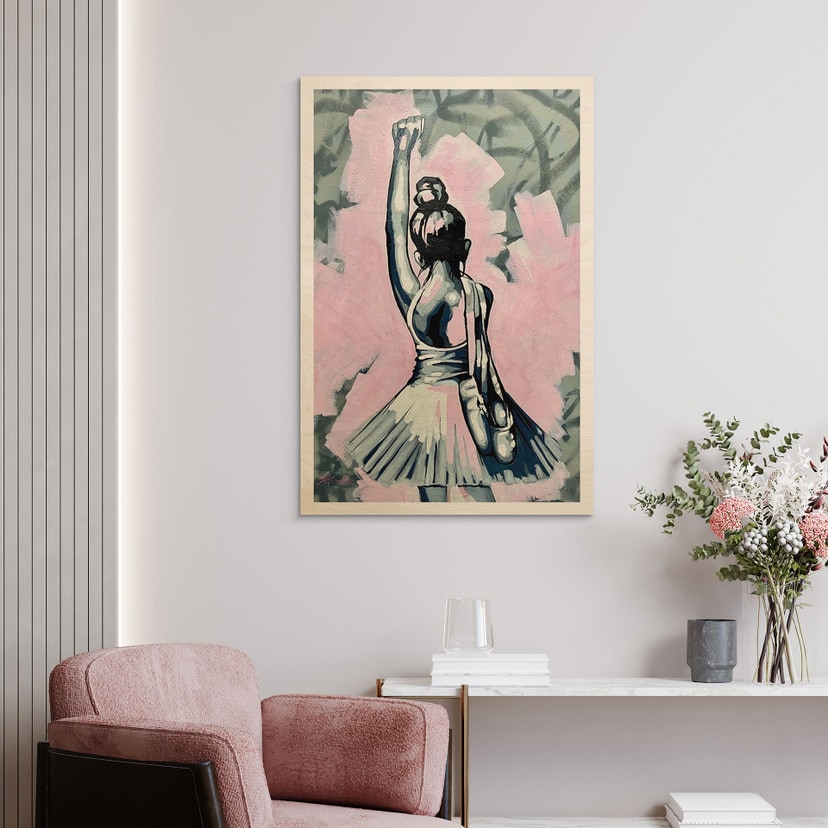 Houten Wanddecoratie Sterke Ballerina Streetart Stijl - Habib