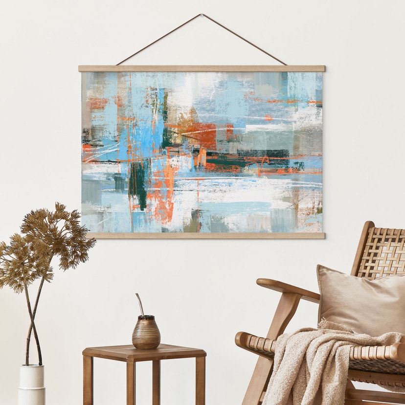 Stoffbild Abstraktes Farbspiel blau orange - Cheney