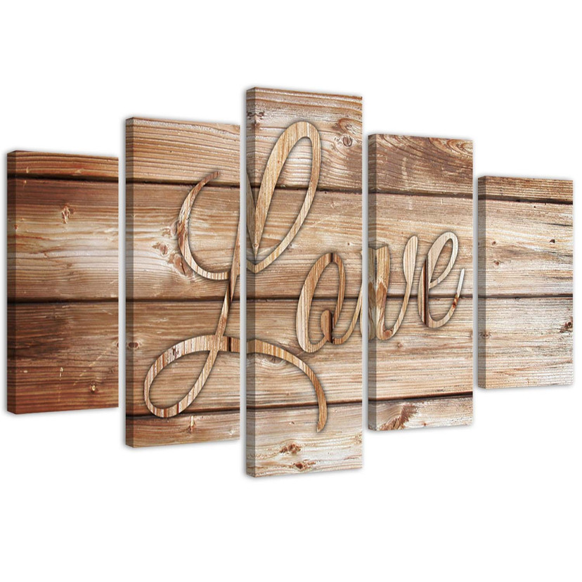 5 stykke lærredstryk Love Wood Vintage Brown