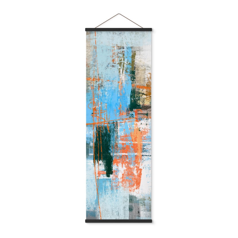 Stoffbild Abstraktes Farbspiel blau orange - Cheney - Panorama