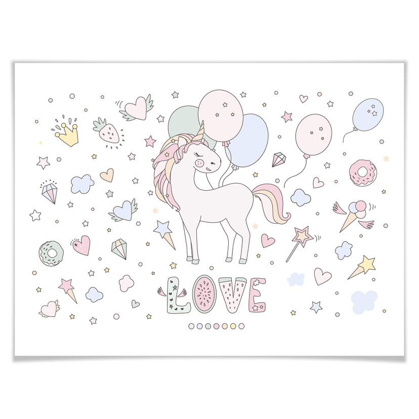 Plakat Kvilis - Unicorn Love - Jednorożec na balonowym przyjęciu