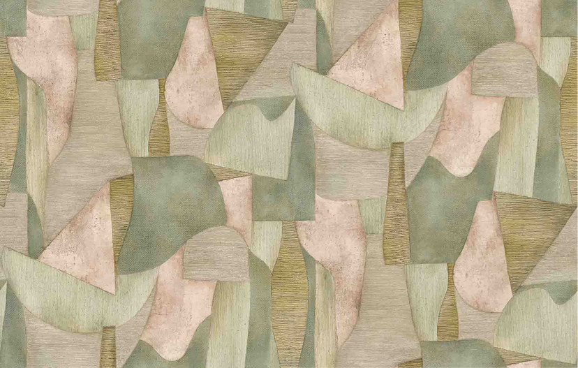 Papier peint photo motif Formes abstraites dans les tons vert sauge et beige avec filin 2,7 x 4,24 m