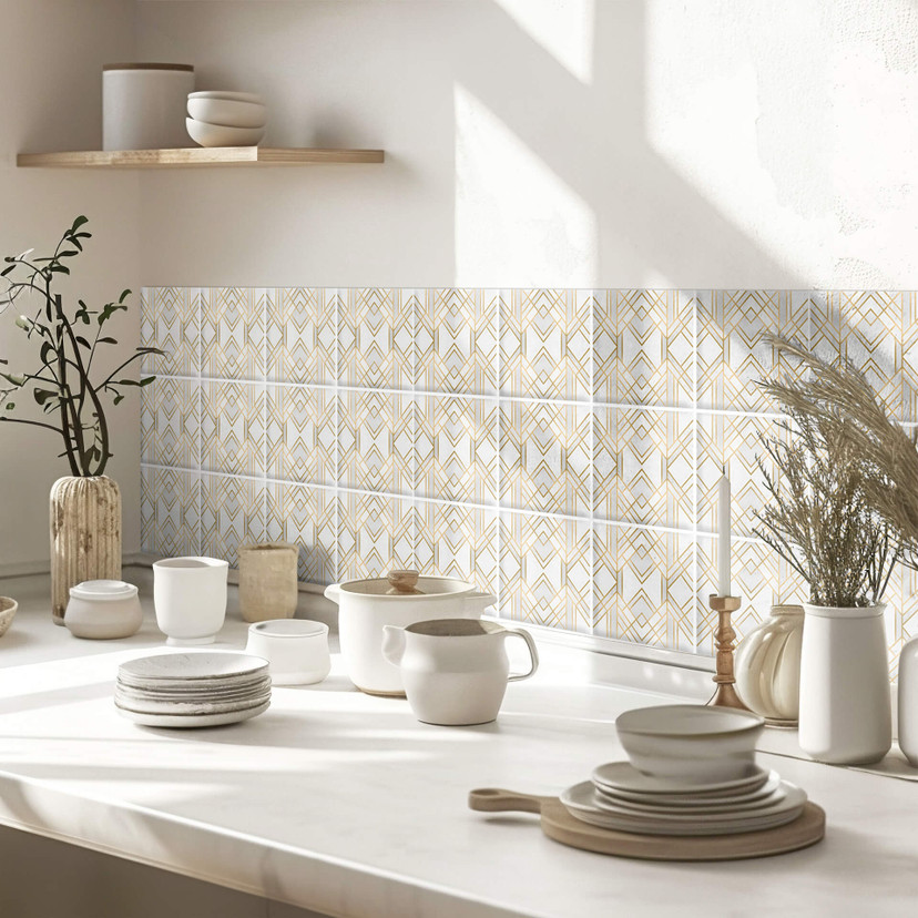 Naklejki na płytki Fredriksson - Art Deco - Złota geometria - Zestaw 12 sztuk