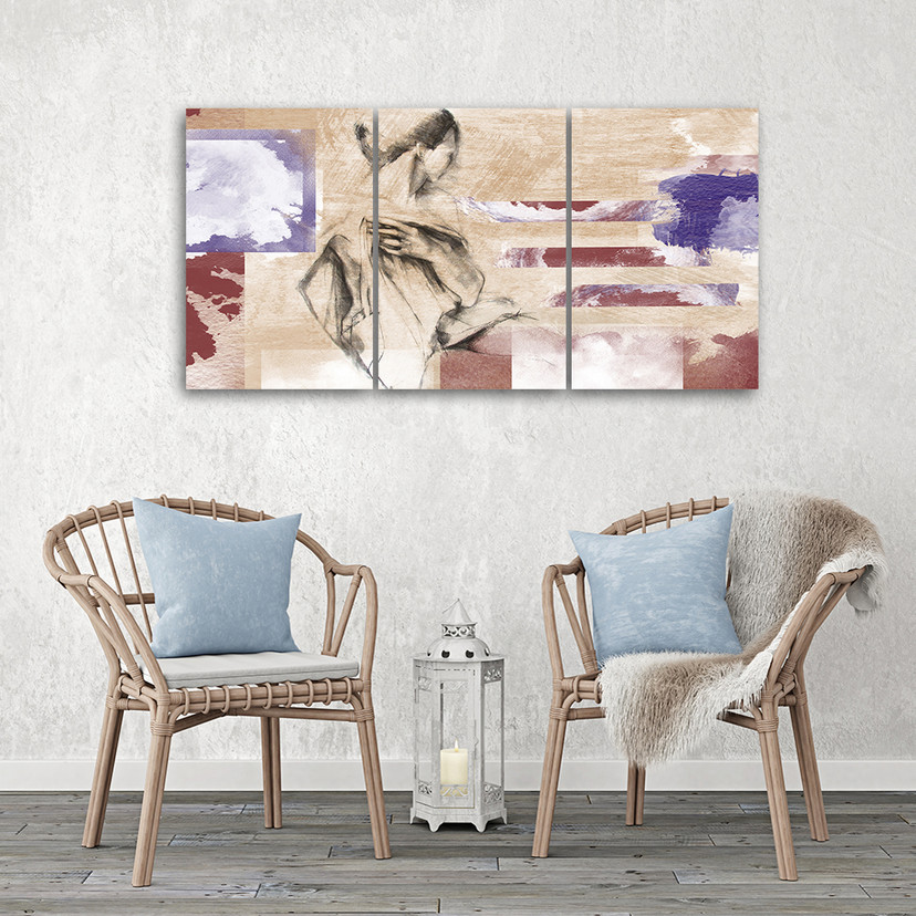 3-delt lærredstryk Feminin abstraktion beige