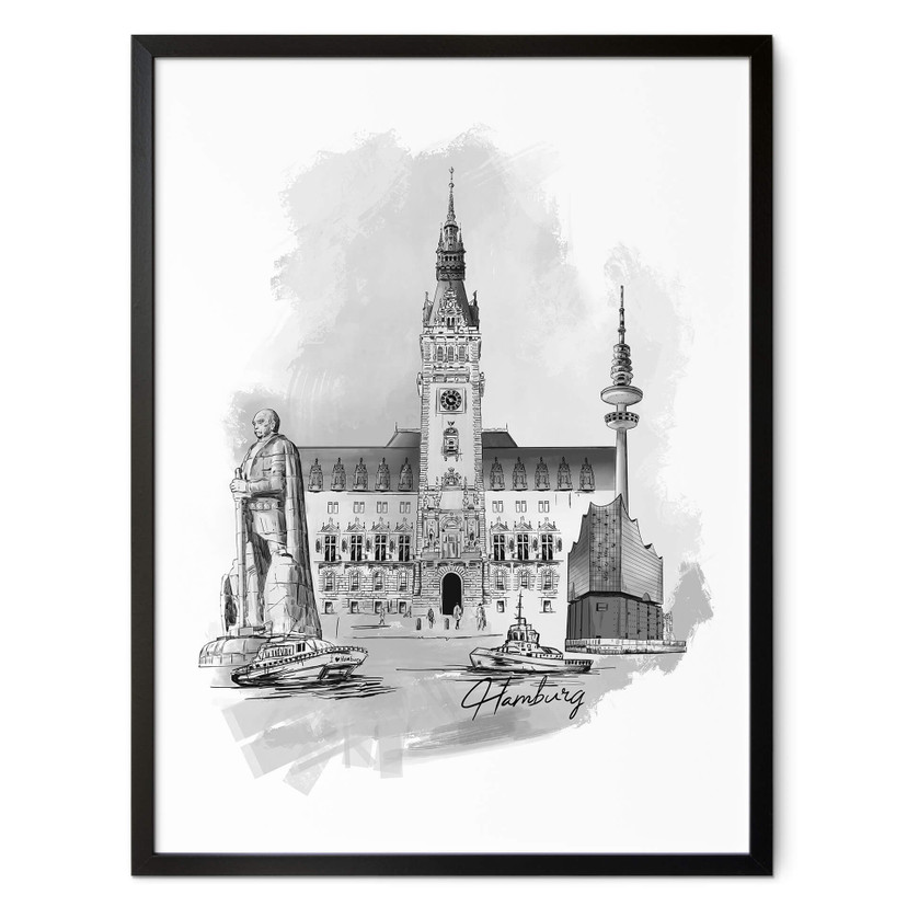 Plakat Hamburg - czarno-biały - Pokochaj swoje miasto