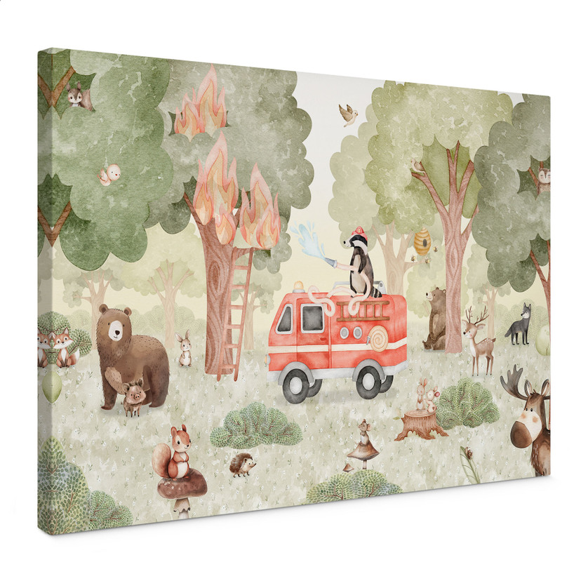 Tableau sur Toile Pompiers Animaux dans la Forêt - Oliver Robins