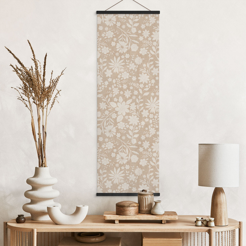 Stoffbild Vintage Blumen in Leinenoptik - Bloomery Decor - Panorama