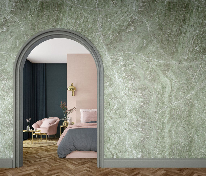 Papier peint photo motif Marbre vert imitation pierre naturelle avec de douces veines 3,4 x 2,12 m