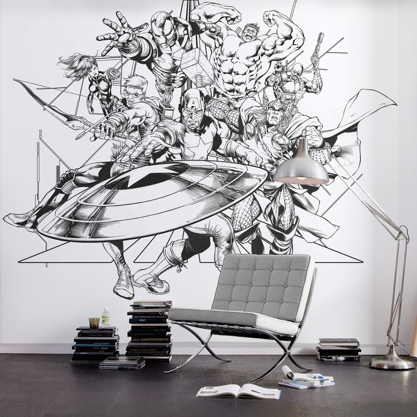 Non-woven tapet - Avengers Black and White - 300 x 280 cm