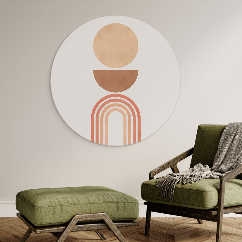 Wandbild Abstrakte Balance - Retro Bögen und Kreise - Costa - Alu-Dibond - Rund