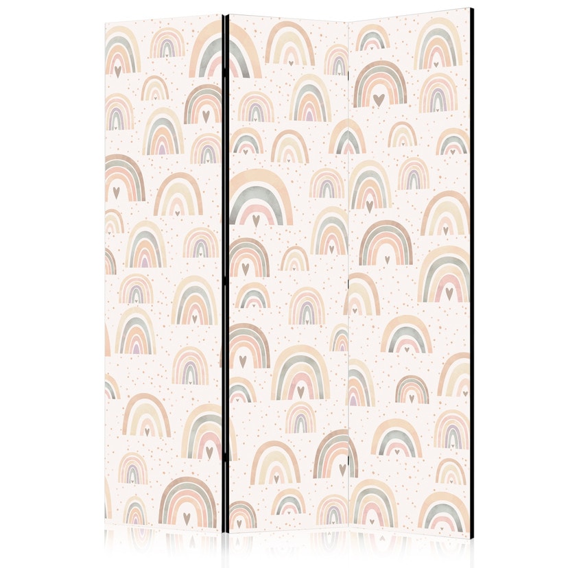 Paravent, Raumteiler freistehend, Trennwand - Spring - Pastel Rainbows on a Rainy Day with Hearts