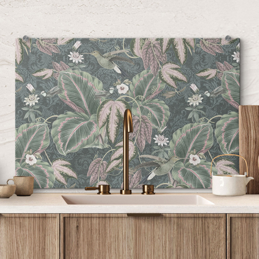 Kolibri-stænkplade i en tropisk skov - Bloomery Decor