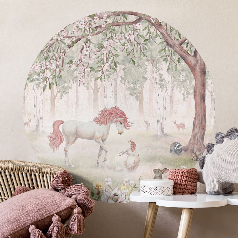 Adesivo murale Bosco incantato con unicorni - Kikki Belle - Tondo