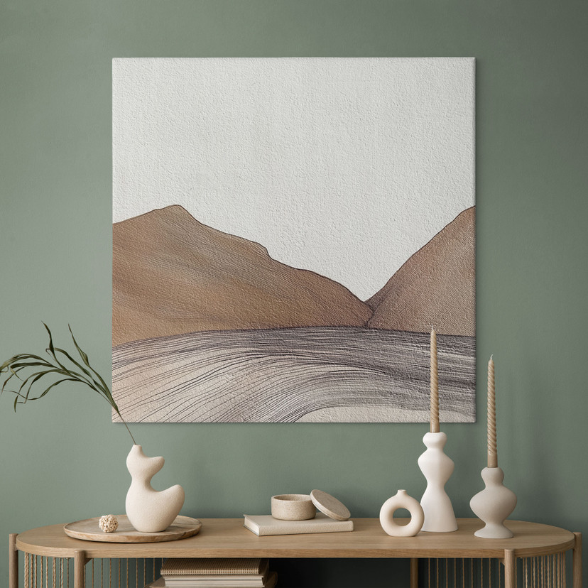 Canvasbillede Line Art Bjerge og ørken | Abstrakt kunst - Alma - Firkantet