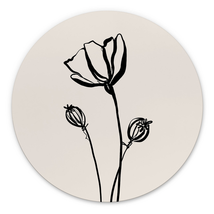 Wandbild Line Art Mohnblume - Cats & Dotz - Alu-Dibond Rund