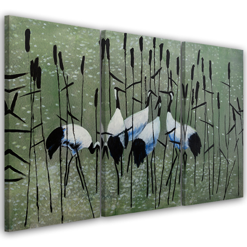3 stykke lærredsprint, Cranes Birds Water Nature