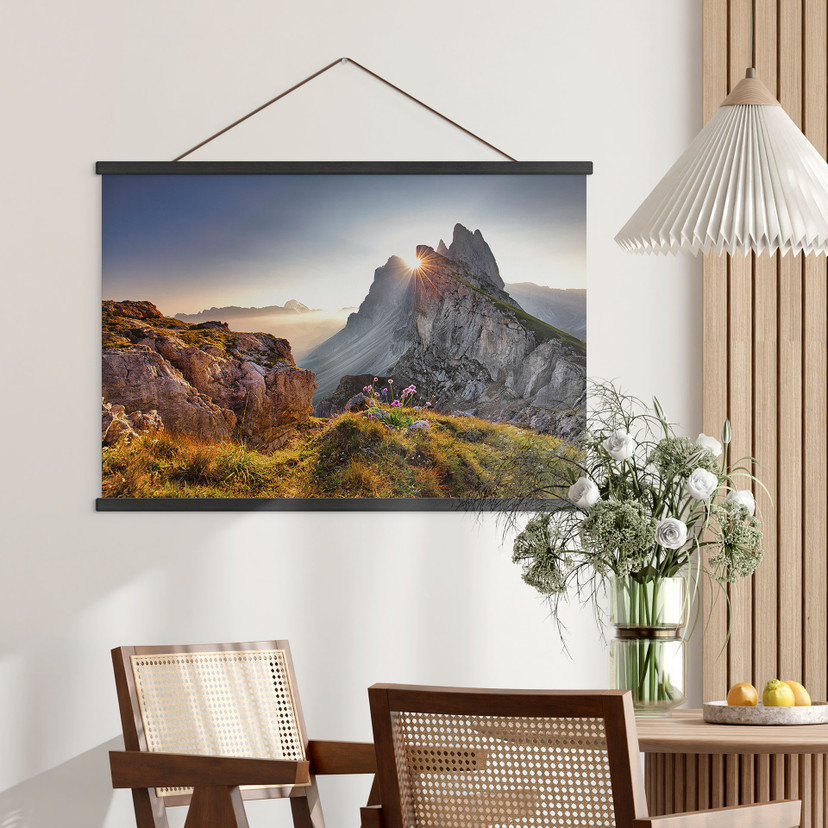 Póster de tela Amanecer en las montañas del Tirol del Sur