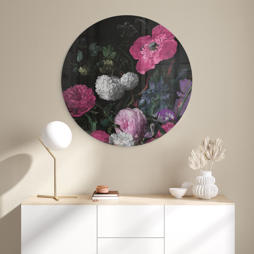 Glasbillede - Blomsterbuket i mignon-stil - Bloomery Decor - Rund