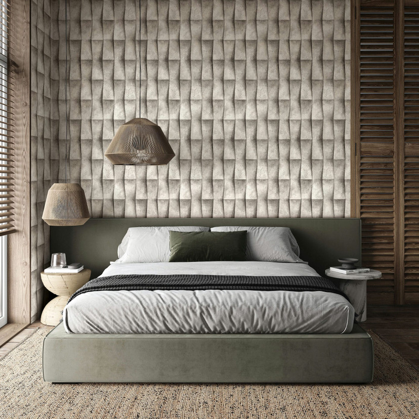 Vliesbehang in beige, grijze gipslook illusie 3D-look strepen moderne industriële look