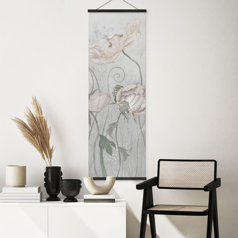 Stoffbild Blumen im Vintage Stil in Grau - Ms Tiff - Panorama