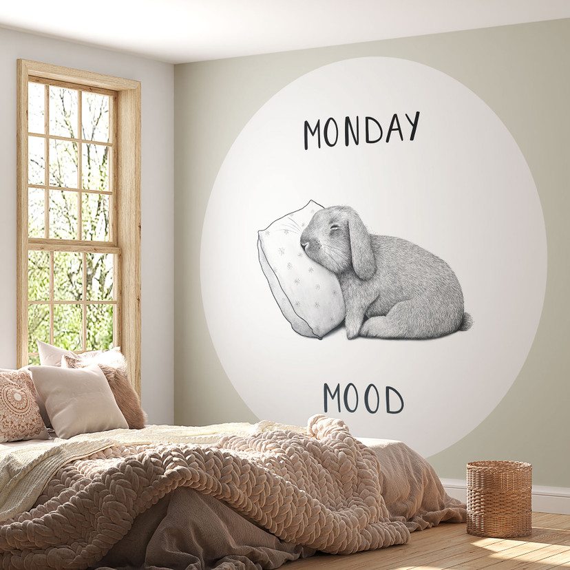 Papier peint Monday mood - Lapin le lundi matin - Korenkova - Rond - papier peint intissé/papier pei