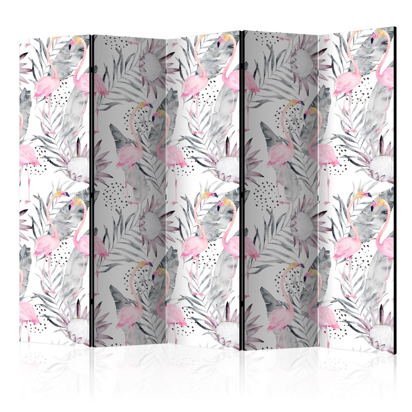Paravent Séparation de pièce - Flamants roses dansants, 3 pièces