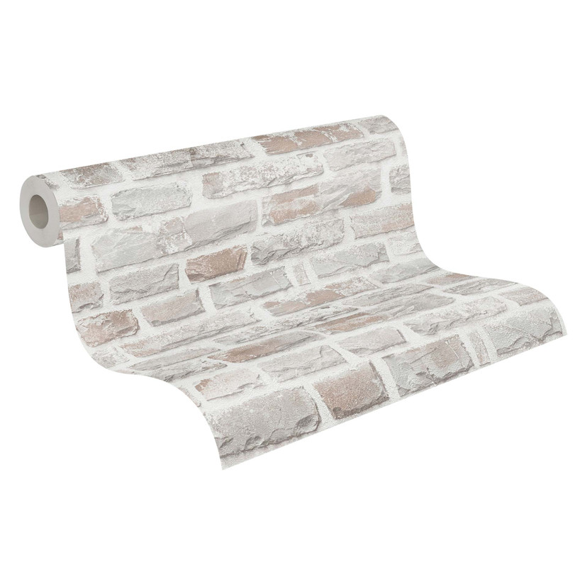Tapeta z efektem kamienia - Tapeta z efektem kamienia bez PVC A.S. Création Grey White 386371