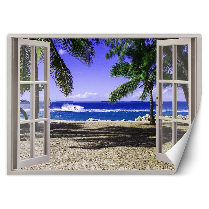 Fototapete Fenster mit Blick auf einen tropischen Strand