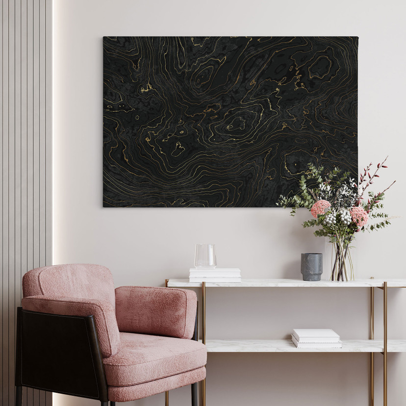 Canvasbillede Abstrakte linjer sort-guld - Amini
