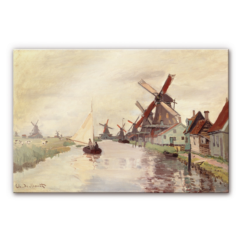 Tableau en verre acrylique - Monet - Paysage hollandais avec moulins à vent