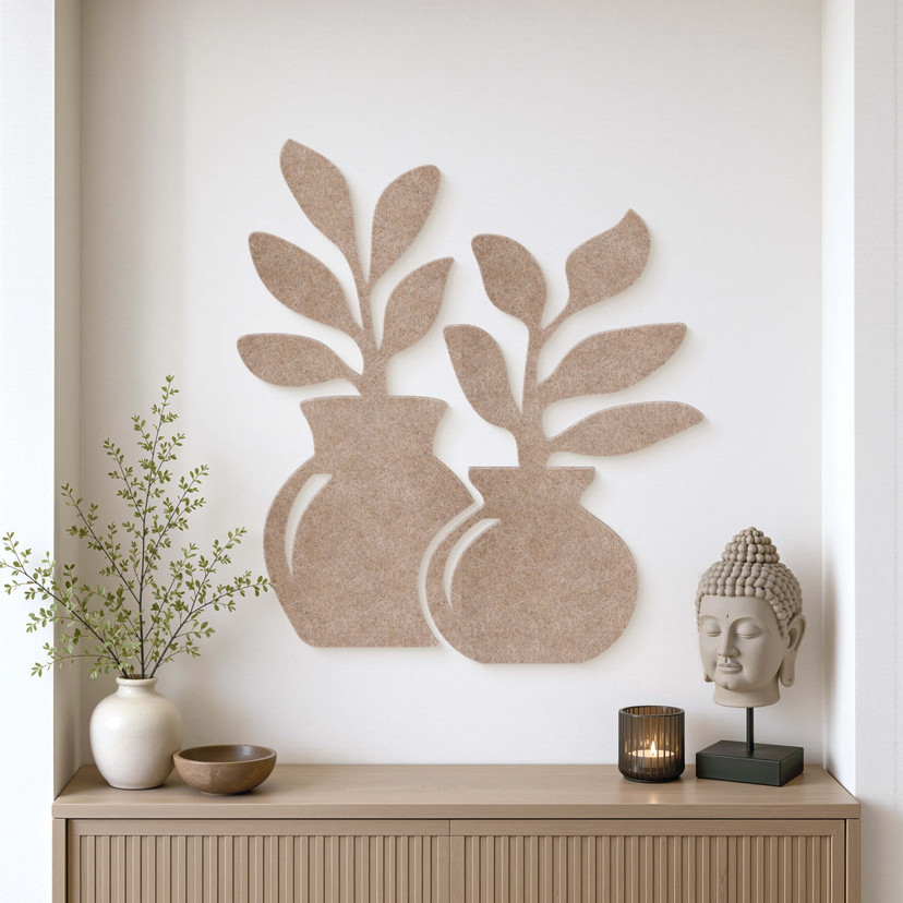 Vilt wanddecoratie - Olijftak in vaas