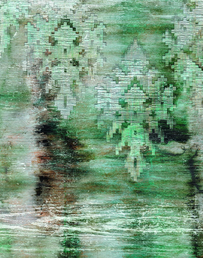 Fototapeta abstrakcyjna struktura sylwetka miasta w kolorze petrol green rust 2,7 x 2,12 m