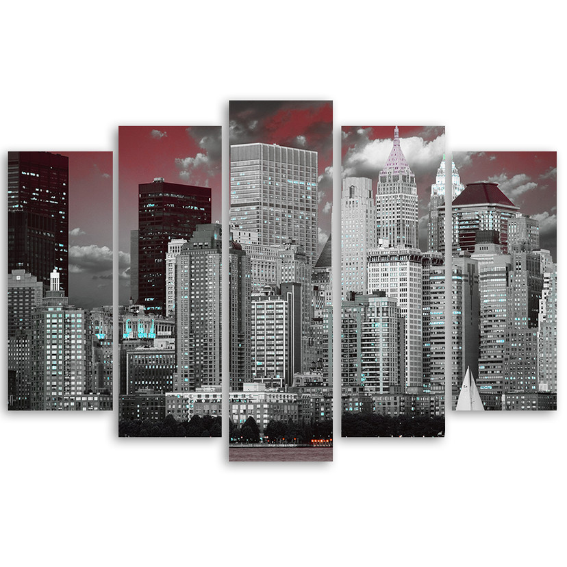 5 stykke lærredstryk, New York City skyskrabere