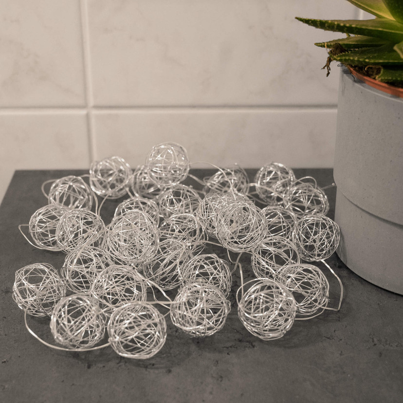 LED Lichterkette Drahtkugeln Silber 20-teilig