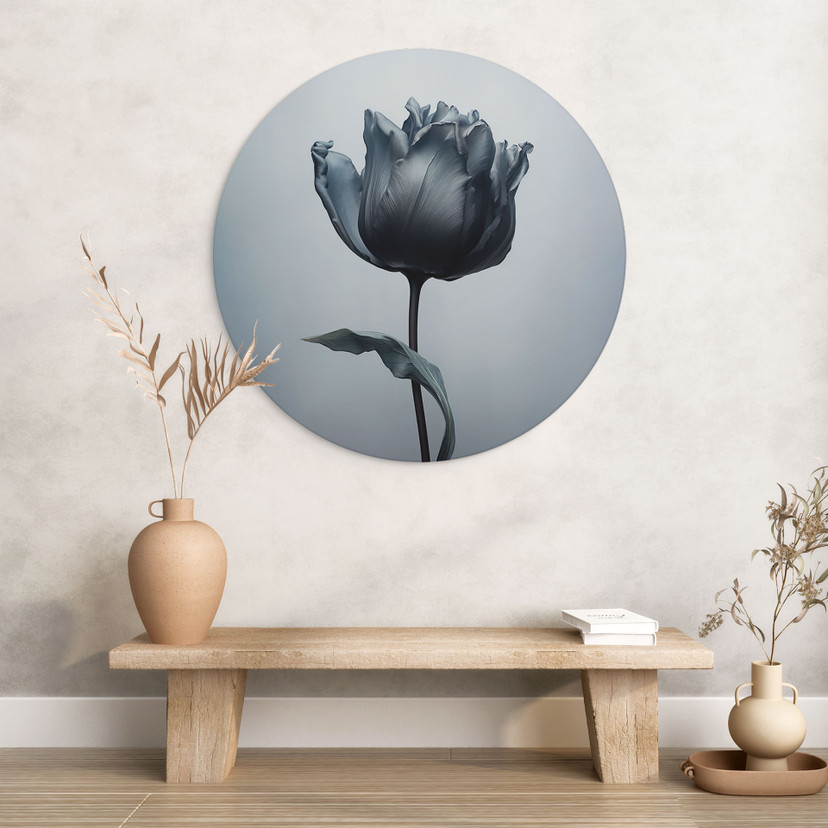 Wandbild Samtige Tulpe in Schwarz - Paksoylu - Alu-Dibond Rund