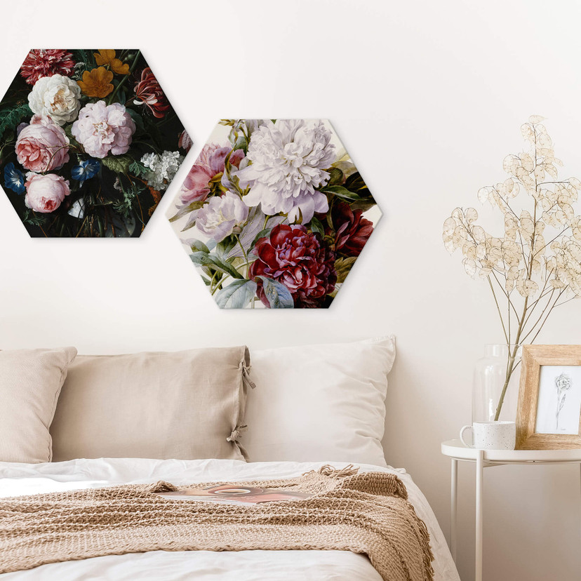 Hexagon Dibond Redouté - Boeket Bloemen