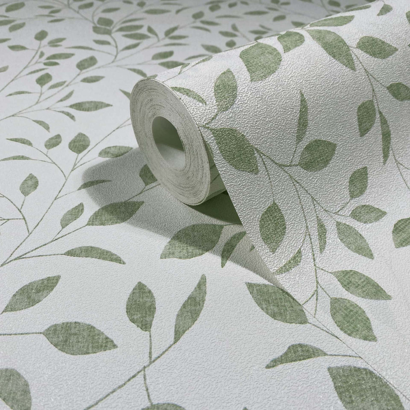 Tapeta z włókniny liście kwiatowe natura matowa w kolorze białym zielonym